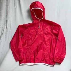Quechua Red/Pink White Girls 8-10 Rain Windbreaker Jacket Pullover Hooded Hoodie
